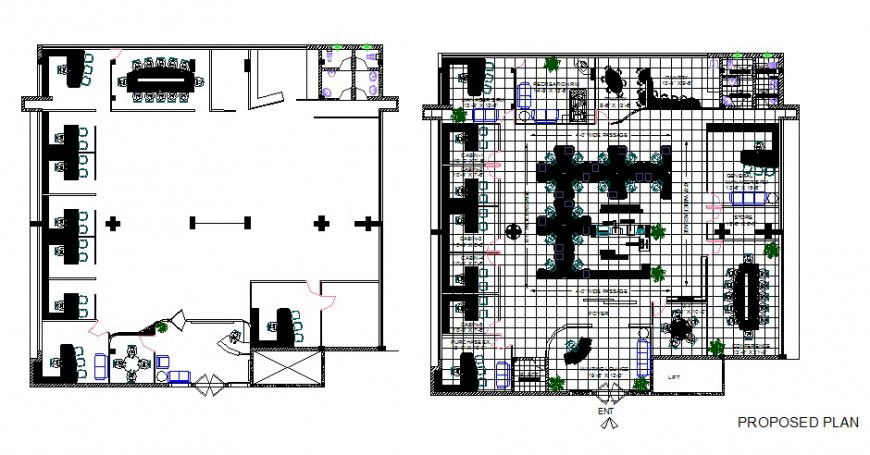 Office floor proposed layout plan with furniture cad drawing details dwg file