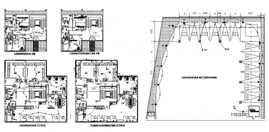 Office floors layout plan, electrical installation and structure details dwg file