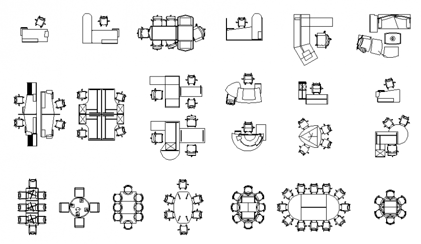 Office furniture 2 d table and chair autocad file