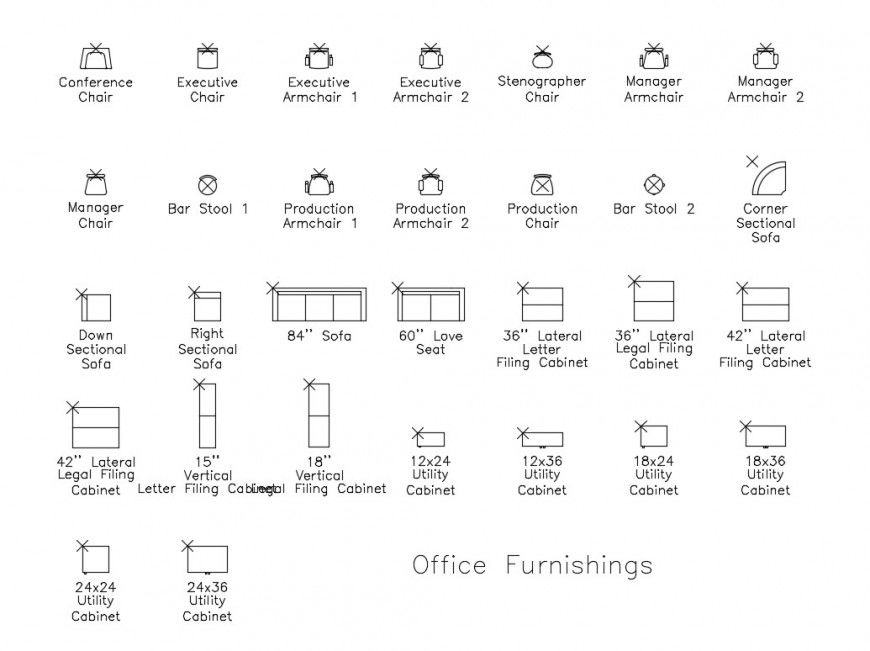 Office Furniture Block Elevation 2D View Layout DWG File