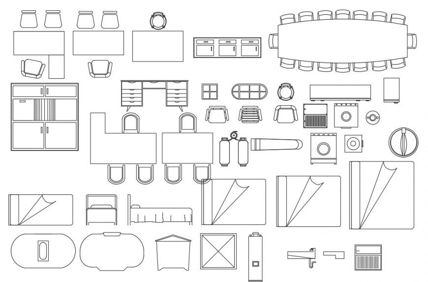 Office furniture cad blocks top view model
