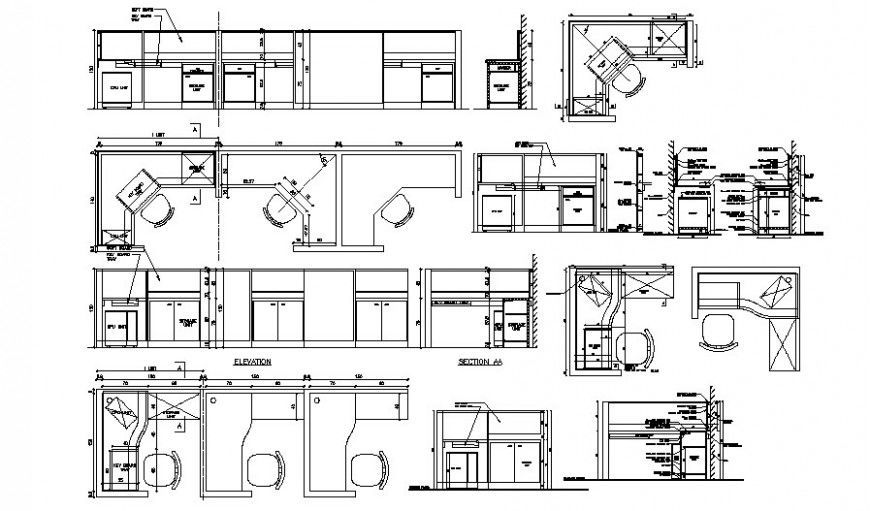 Office furniture desk detail drawings of table and chair 2d view autocad file