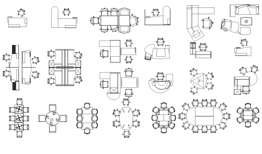 Office furniture detail CAD blocks 2d view layout file