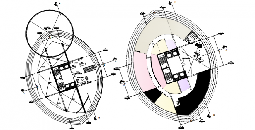 Office high rise tower two floors distribution plan drawing details dwg file