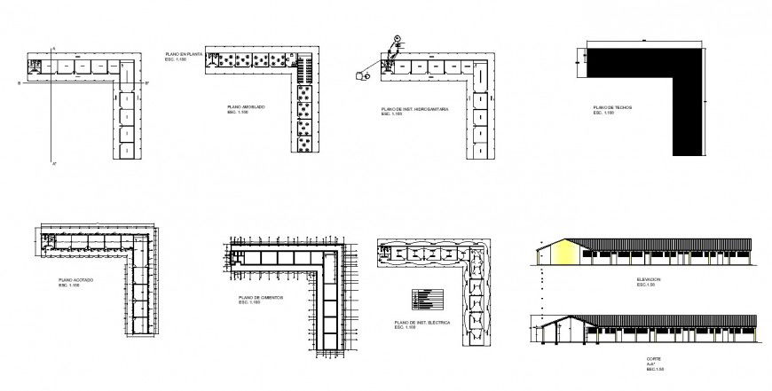 Office in airport building design with plan in dwg file