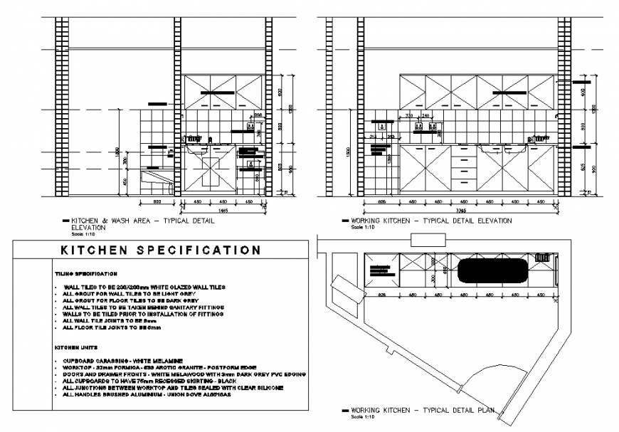 Office kitchen architecture project details dwg file