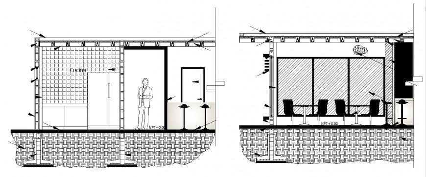Office kitchen constructive section cad drawing details dwg file