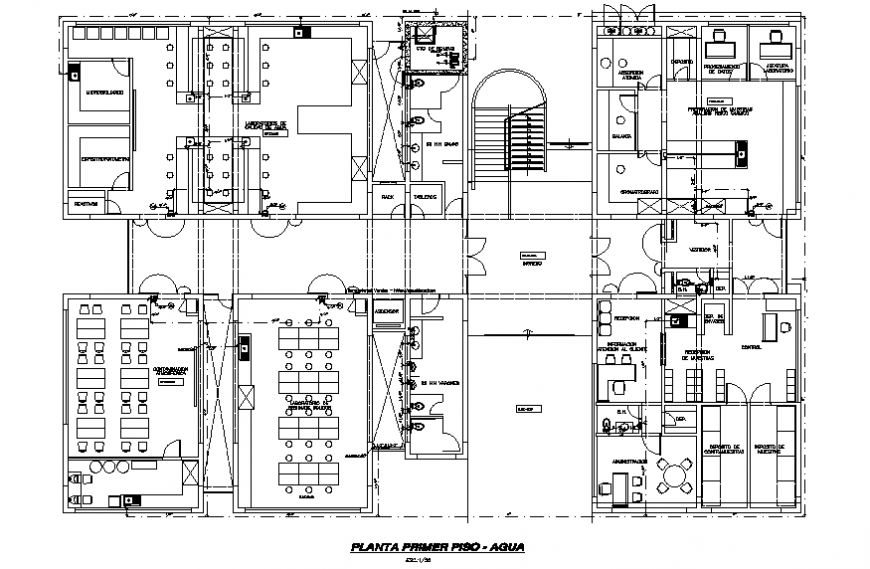 Office laboratory first floor plan details with sanitary cad drawing details dwg file