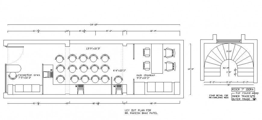 Office layout floor and staircase cad drawing details dwg file