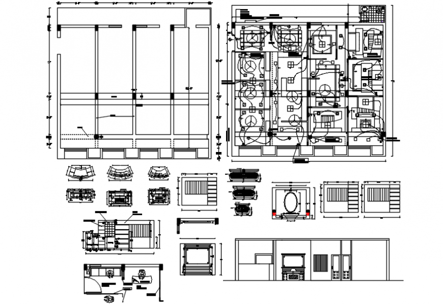 Office layout plan, electrical installation and furniture details dwg file