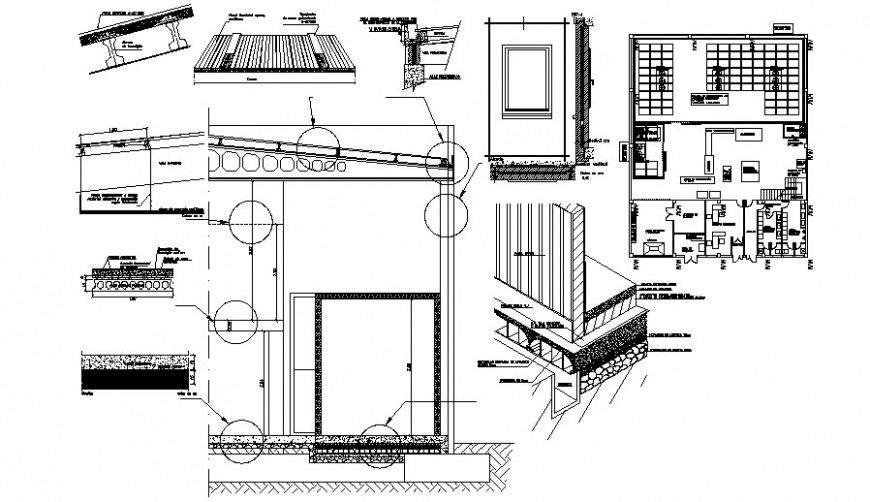 Office layout plan and roof and structure drawing details dwg file