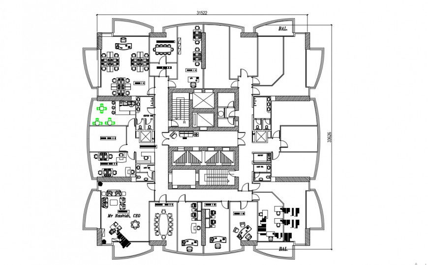 Office layout plan in dwg file