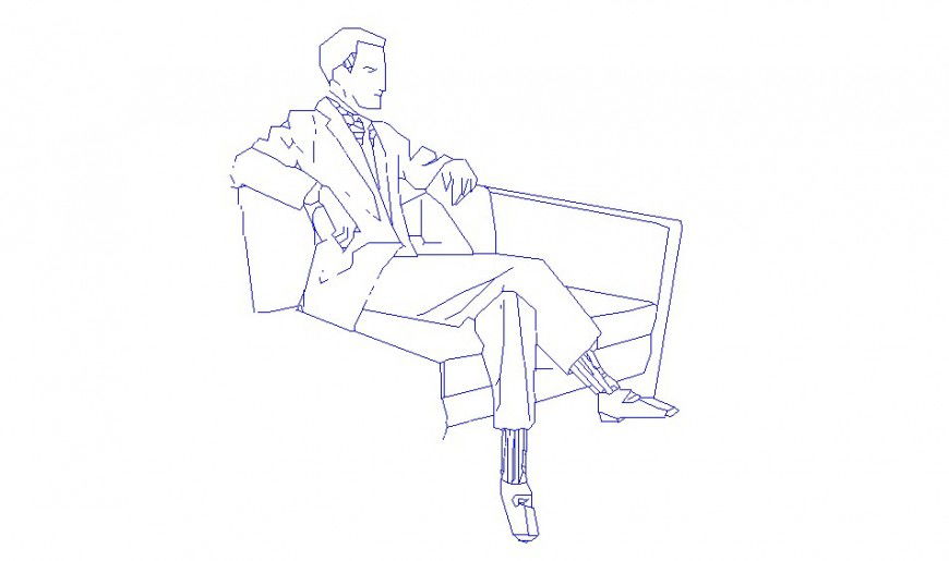 Office man seating on bench 2d elevation block cad drawing details dwg file