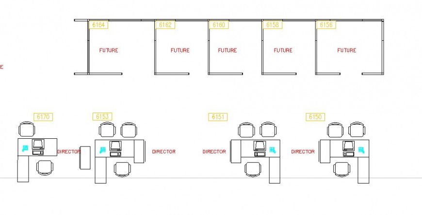 Office multiple desks elevation blocks and furniture details dwg file