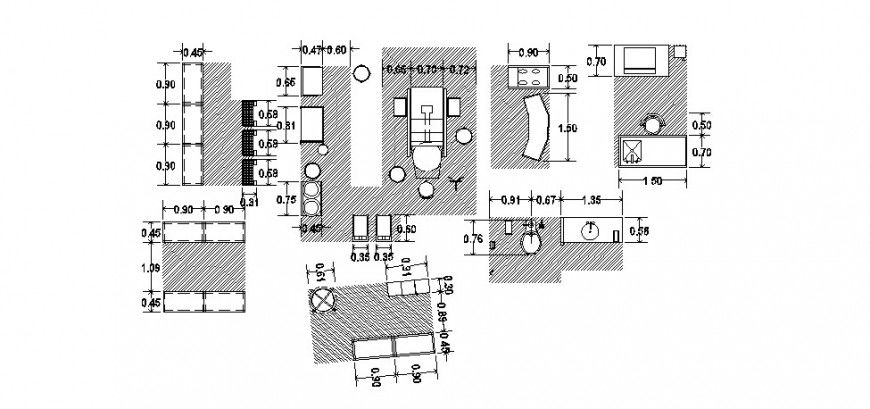 Office parts plan with furniture auto-cad drawing details dwg file