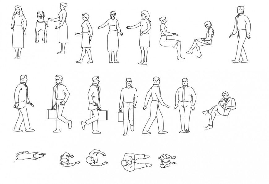 Office people men and women blocks cad drawing details dwg file