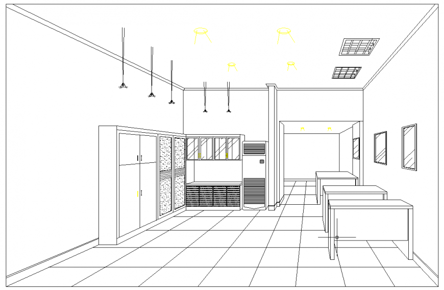 Office perspective view drawing in dwg AutoCAD file.
