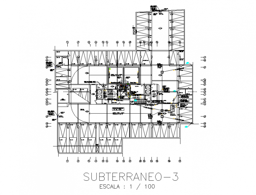 Office plan and compression and constructive structure details dwg file