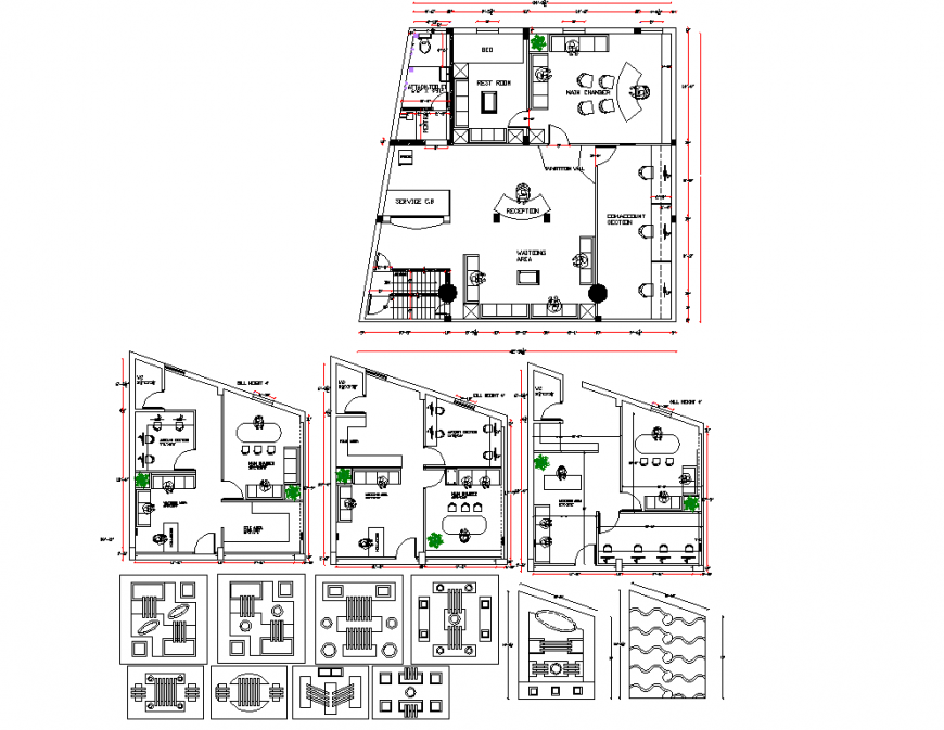 Office planning detailing in furniture autocad file