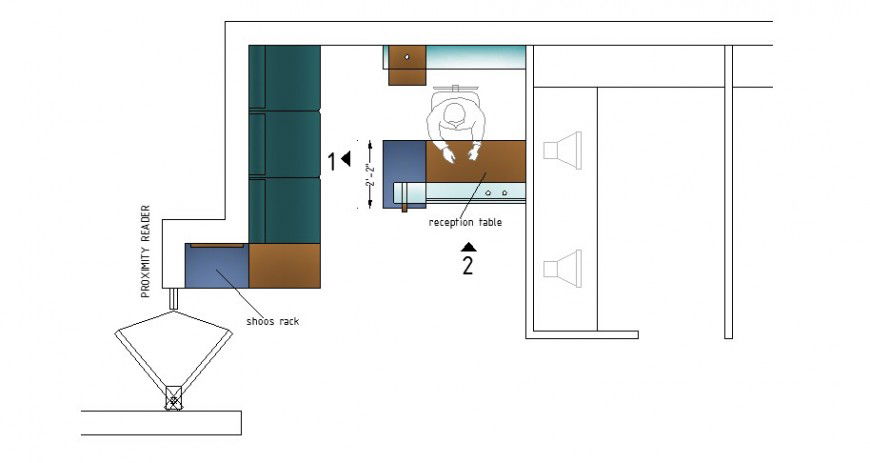 Office reception area plan and furniture layout cad drawing details dwg file
