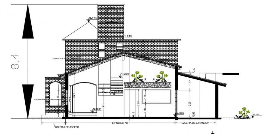 Office roof type constructive section drawing details dwg file