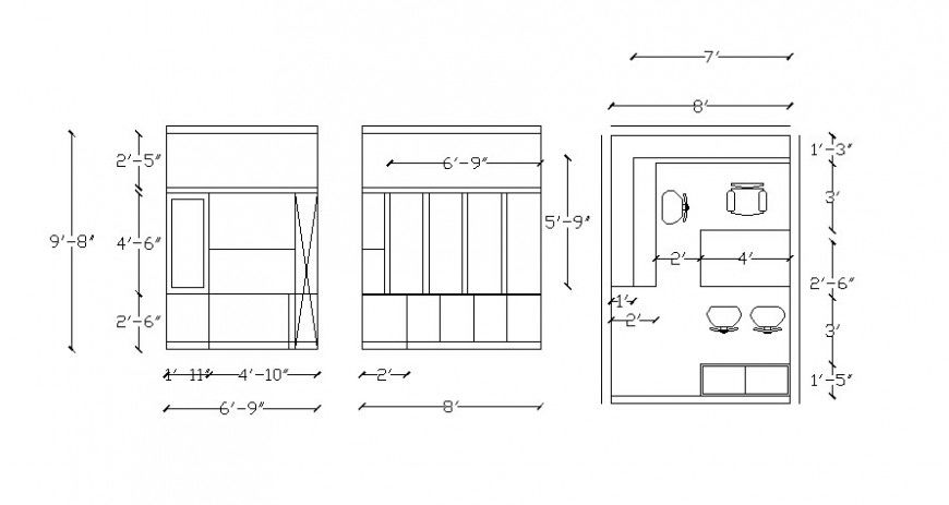 Office room drawings detail 2d view plan and elevation autocad file