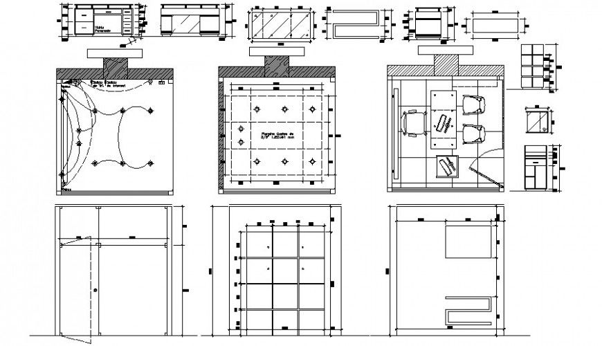 Office room plan and elevation drawing in AutoCAD