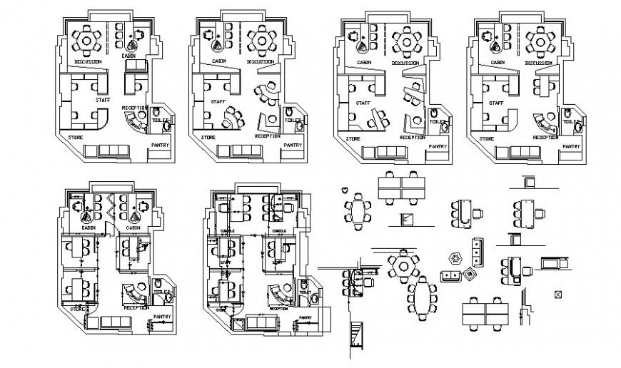 Office rooms details work plan drawings 2d view autocad software file