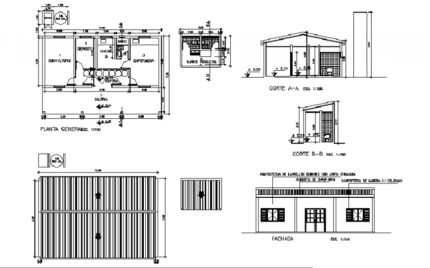Office sanitary elevation, sections and plan and cover plan details dwg file