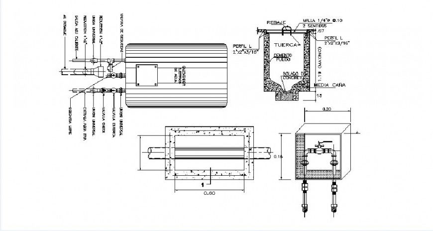 Office sanitary installation and plumbing structure details dwg file