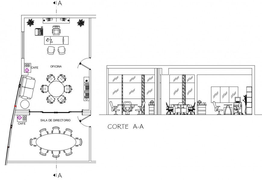 Office Section with Furniture Layout and Interior DWG File
