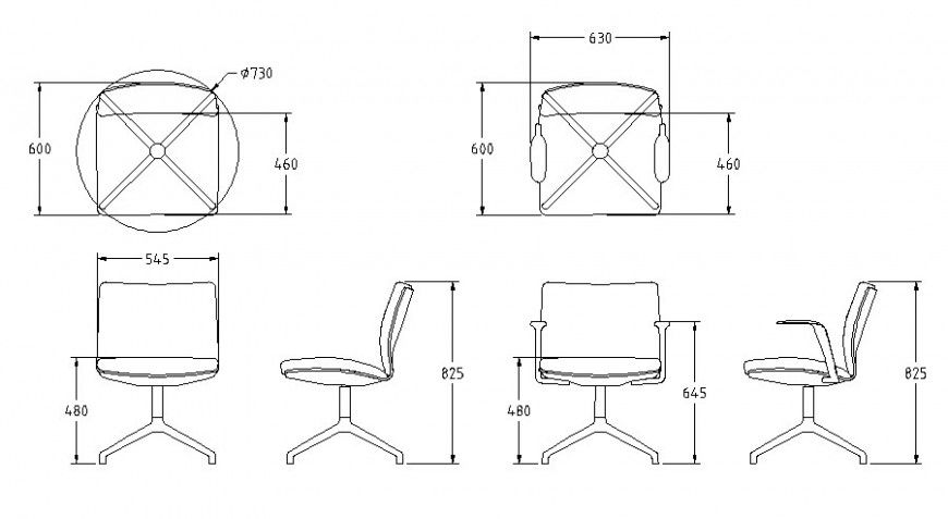 Office sitting chair detail CAD furniture blocks layout 2d view autocad file