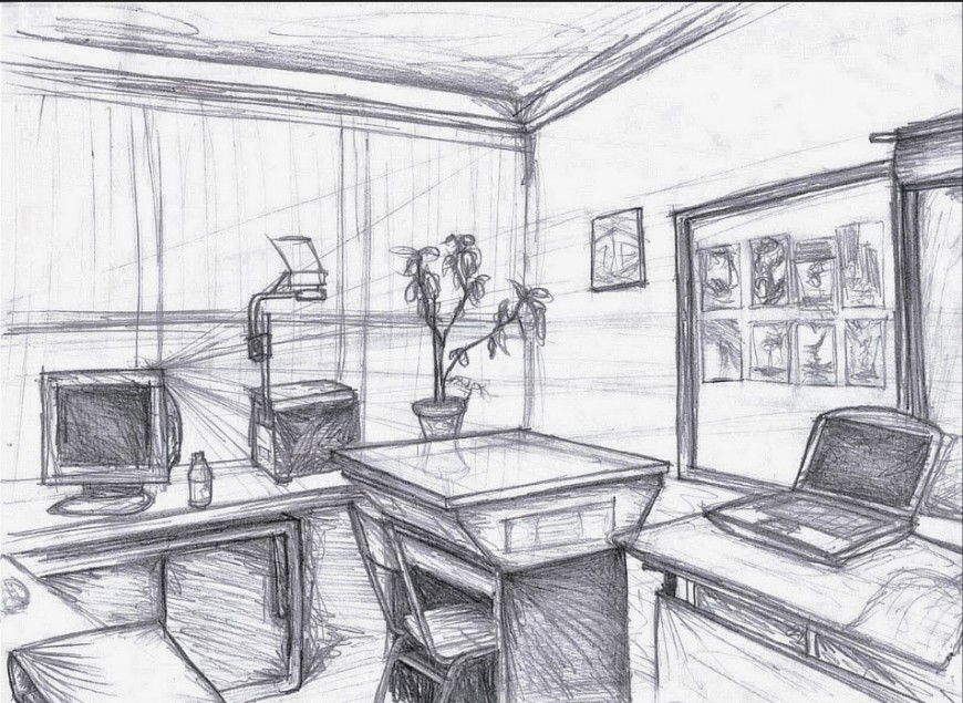 Office sketch furniture detailing 2d