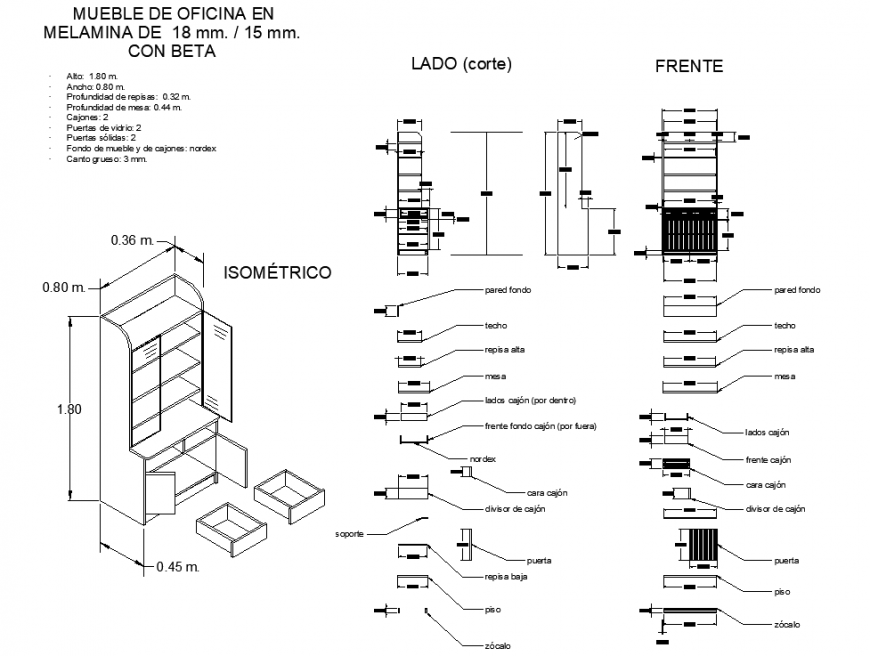 Office storage unit detail drawing in dwg AutoCAD file.
