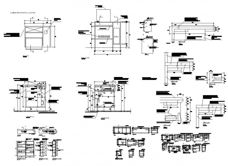 Office structure detail plan, elevation and section 2d view layout file in autocad format