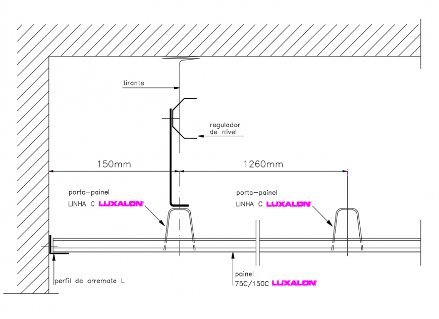 Office suspended metal ceiling transverse section details dwg file