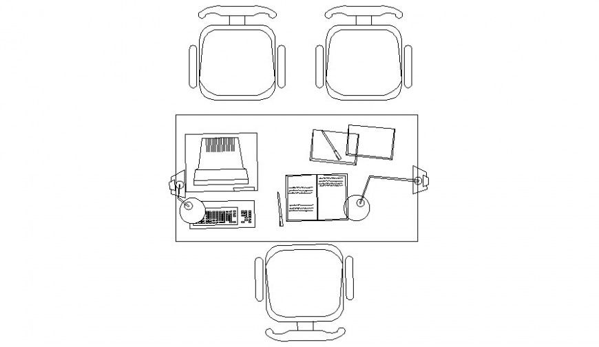 Office table detail 2d view CAD furniture block layout dwg file
