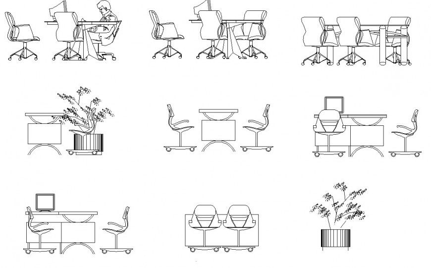 Office table elevation plan detail dwg file
