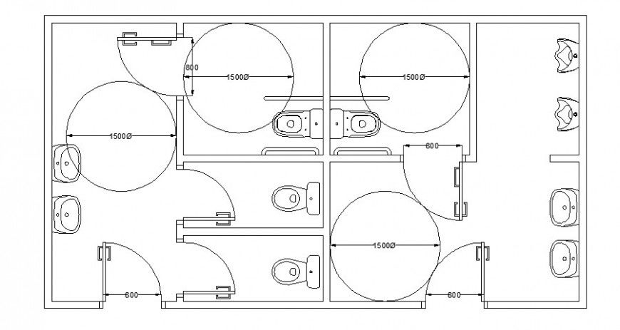 Office toilet top view plan and installation cad drawing details dwg file