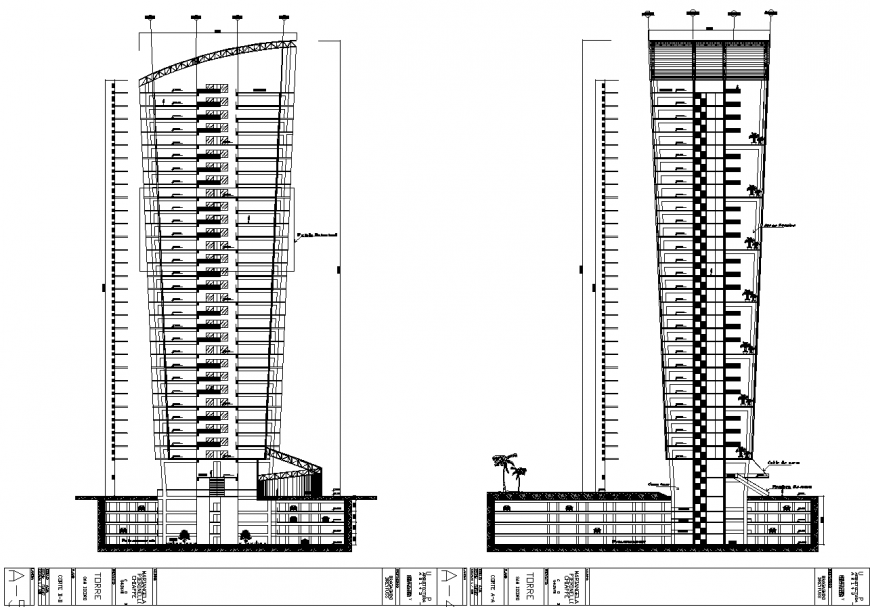 Office tower building section drawing in dwg file.