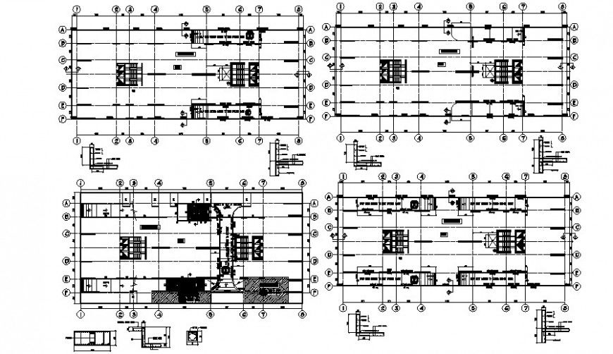 Office tower four floors framing plan structure drawing details dwg file
