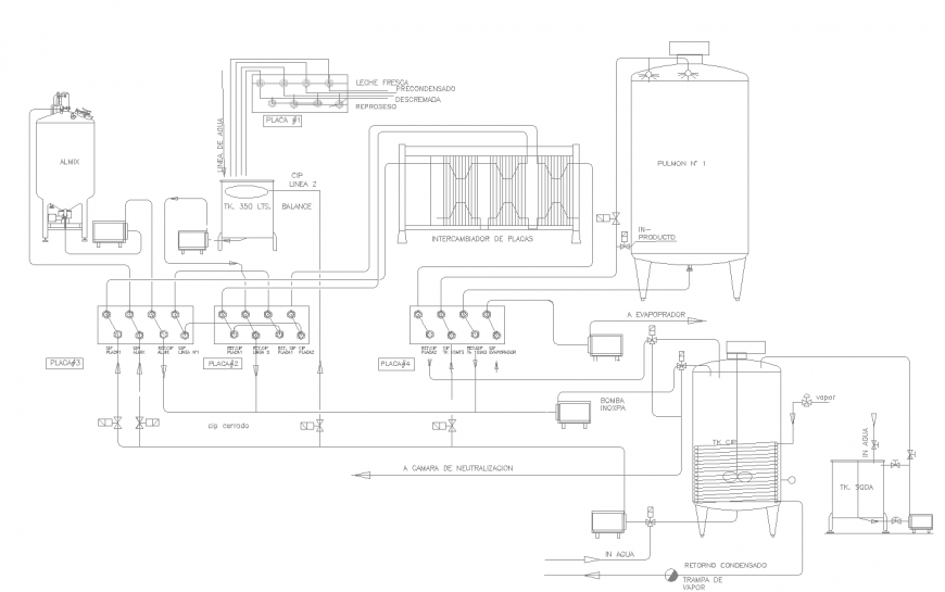 Oil chamber and distribution plant drawing in dwg file.