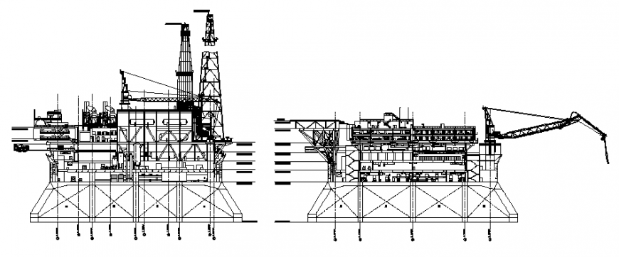 Oil platform section 2 d plan autocad file