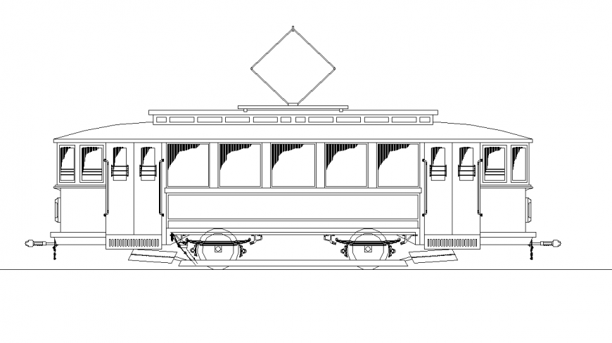 Old aged train engine detail elevation 2d view autocad file