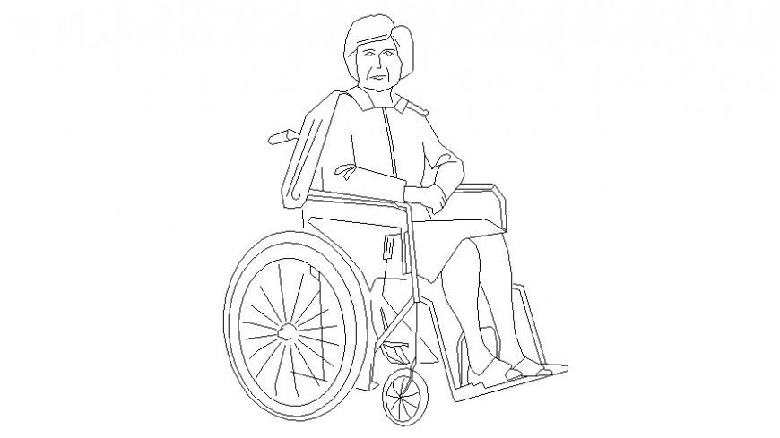 Old aged woman in wheek chair drawings 2d view autocad file