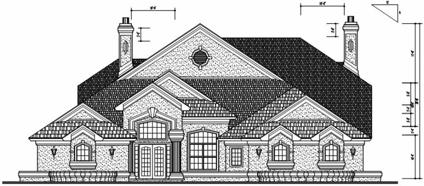 Old beautiful residential house main elevation drawing details dwg file