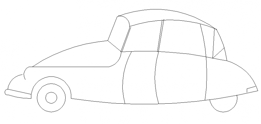 Old car side elevation block cad drawing details dwg file