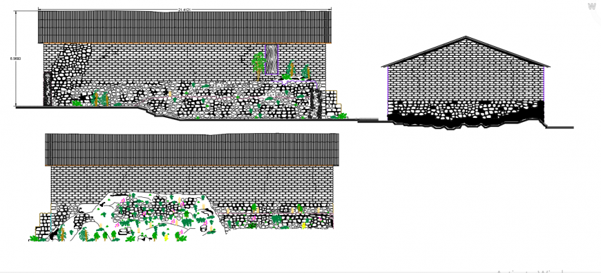 Old church front, back and side elevation cad drawing details dwg file