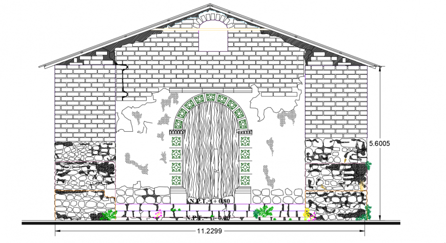 Old church frontal elevation cad drawing details dwg file