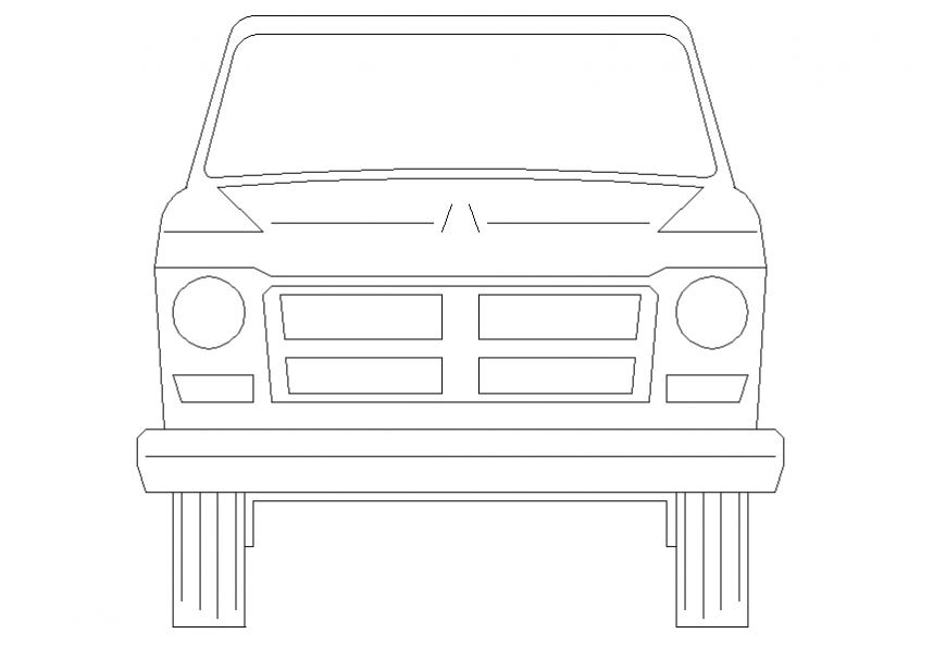 Old fashion family car front elevation cad block details dwg file